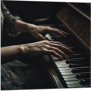 Vlag - Muziek - Piano - Handen - Mens - Jurk - 80x80 cm Foto op Polyester Vlag