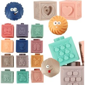 Playos® - Sensorische Bouwblokken - vanaf 6 maanden - Siliconen Blokken - Sensorisch Speelgoed - Badspeelgoed - Waterspeelgoed - Montessori Speelgoed - Educatief Speelgoed - Stapeltoren