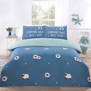 Dekbedovertrek Counting Sheep - Blauw - Microvezel - Lits-jumeaux - 230x220cm - 2st. 50x75cm - Kussenslopen