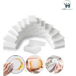 LifeStages - Wonderspons - Vuilnisgum - 50 Stuks Spons - Gum Spons - Magische Spons - Magische Spons Raspons - Miracle Sponge Witte Schoonmaak Spons - Melamine Spons voor Huishouden, Keuken Wand Badkamer, Schoen Spons