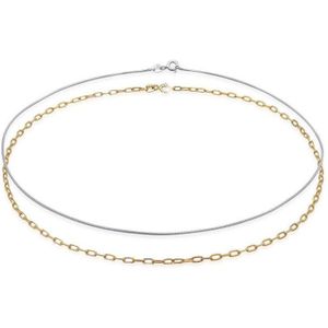 Elli Dames Halsketting Dames Choker Set Slangenketting Link Collier Bi-Color Trend Basic in 925 Sterling Zilver Gold Plated