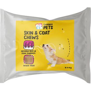 Excellent Pets Skin & Coat Chews - Kauwsnoepjes - Zachte snacks - Helpt een Glanzende vacht te Behouden - Ondersteunt en Verzacht de Gevoelige huid - Glutenvrij - Mix van Visolie en Plantaardige oliën - 5 stuks
