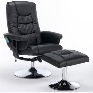 Pugsdrly Massagestoel met PU-vulling en voetenbank, voetsteun met 5-punts massageapparaat voor in de woonkamer en slaapkamer, zwart