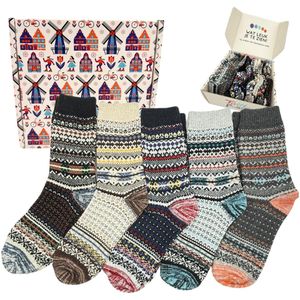 Tutti Footi - Vintage sokken set Hati - 5 paar - maat 38-42 - Warme wintersokken dames/heren met Noors design