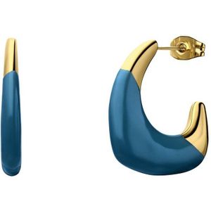 Lucardi Dames Stalen goldplated oorbellen blauw - Oorbellen - Staal - Goudkleurig