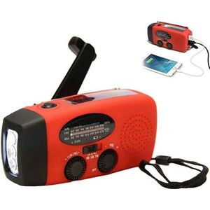 Radio op zonne-energie, zelfGeschikt voorzienende radio met handaandrijving en LED-zaklamp, noodradio, AM/FM-weersGeschikt voorspellingsradio met handaandrijving, 2000 mAh-batterij met handaandrijvingsgenerator.
