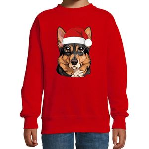 Bellatio Decorations Kersttrui / sweater honden - kinderen - Duitse Herdershond - rood - kerstmuts - Kerstmis 98/104
