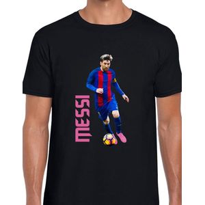 MESSI THE GOAT Uniseks T-Shirt - Zwart text roze- Maat L - Korte mouwen - Ronde hals - Normale pasvorm - Lionel Messi - Voetbal - Voor mannen & vrouwen - Kado - Veldman prints & packaging