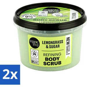 2 x Organic Shop - Body Scrub Lemongrass - Verfrissend en Verzorgend - 250 ml - Lichaams Scrub - Suiker Scrub - Citroengras Scrub - Natuurlijke Scrub - Organische Scrub
