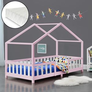 Kinderbed Capucine - Met matras - 90x200 cm - Roze en Wit - Voor meisjes - Voor jongens