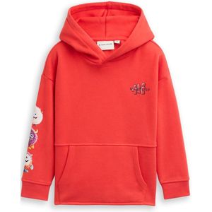 Tom Tailor - Hoodie - Soft Red - Voor Kids - Met Eland-Frontprint en Rugprint
