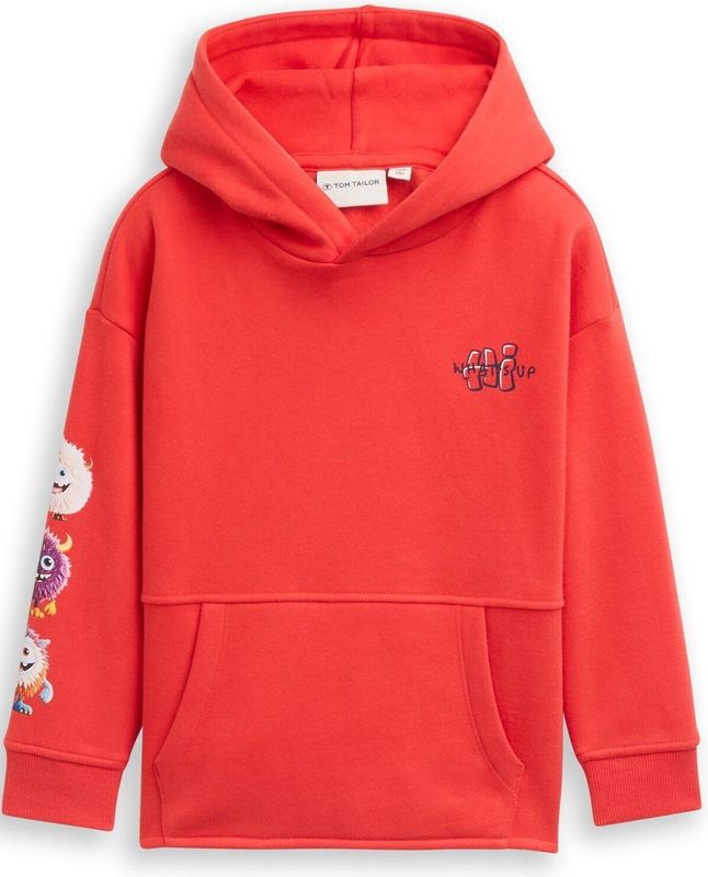 Tom Tailor - Hoodie - Soft Red - Voor Kids - Met Eland-Frontprint en Rugprint