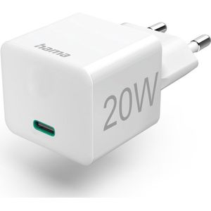 Hama Snellader, USB-C, PD/Qualcomm®, mini-oplader, 20 W, wit