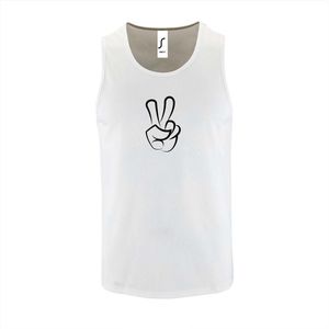Witte Tanktop sportshirt met ""Peace / Vrede teken"" Print Zwart Size S