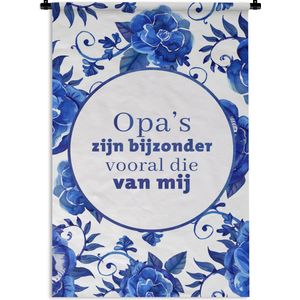 Wandkleed - Wanddoek - Opa - Delfts blauw - Bloemen - Tegel - 60x90 cm - Wandtapijt
