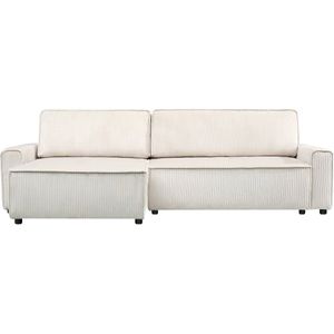Hoekbank slaapbank meubel opbergruimte links of rechts velours ribfluweel bank ""Montaigne"" - 3 zits - Beige - lichtbruin