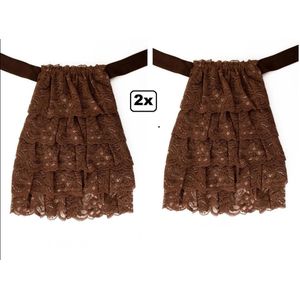 2x Luxe Jabot kant bruin - Stropdas - Festival lakei thema feest army festival Mozart Gouden eeuw