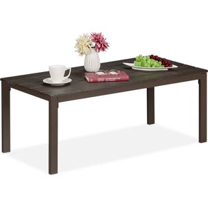 Relaxdays tuintafel laag - 39 x 98 x 48 cm - weerbestendig - houtlook - metalen poten - bruin