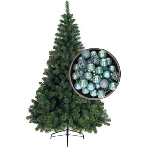 Bellatio Decorations kerstboom H210 cm - met kerstballen ijsblauw