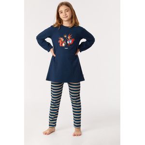 Woody pyjama meisjes - donkerblauw - kalkoen - 232-10-PYM-M/826 - maat 152