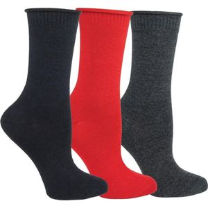 OZONE | Set van 3 Dames Sokken | Collectie wol / zijde | Unisize | Geschenkset | Comfort en stijl in zwart, rood en antraciet