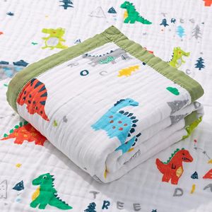 Musseline Deken 6-laags knuffeldeken baby katoen 110 x 110 cm mousseline babydeken wikkeldeken zachte deken voor badhanddoek, kinderdeken pasgeborenen unisex (dinosaurus)