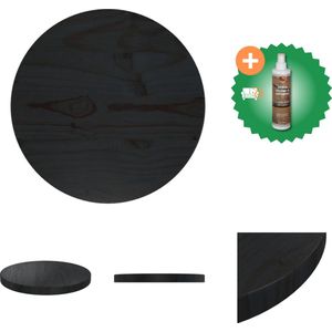 vidaXL Tafelblad Ø30x2-5 cm massief grenenhout zwart - Tafelonderdeel - Inclusief Houtreiniger en verfrisser