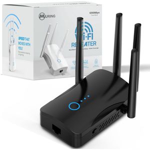 Muring - WiFi Versterker - Zwart - Dual Band 2.4 GHz & 5 GHz - 1200 Mbps