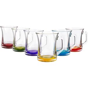 Mokken voor warme dranken, gekleurde sokkel, thee, koffie, latte, cappuccino, glas, 221 ml.