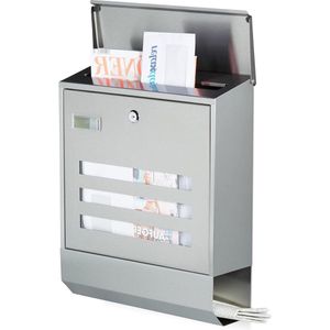 Brievenbus met tijdschriftenrol - zilver - afmetingen ca. 42 x 35 x 125 cm