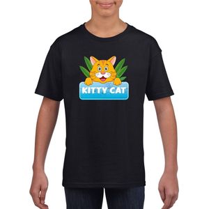 Kitty Cat t-shirt zwart voor kinderen - unisex - katten / poezen shirt - kinderkleding / kleding 146/152