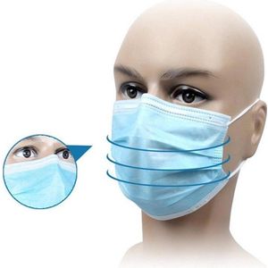 MONDKAPJES 100 STUKS 3 LAAGS | MONDMASKER | STOFMASKER | BLAUW MET WIT ELASTIEK | PER 100 IN EEN ZAK | WEGWERP | EENMALIG GEBRUIK