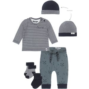 Dirkje - Noppies - Bio Basic SET(5delig) - groene broek met beertjes - Shirt gestreept - Muts en 2 paar sokjes - Maat 50
