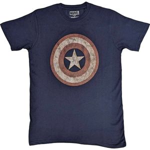 Marvel Captain America - Embroidered Shield Heren T-shirt - M - Blauw