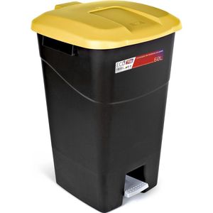 GEEL"" Afvalcontainer 60 liter met pedaal, zwarte bodem en geel deksel