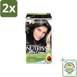 Garnier - Nutrisse Ultra Crème 3 - Haarkleuring - Donkerbruin - Intens Voedend - Permanente Kleur - Voordeelverpakking - 2 stuks - Grijsdekking - Voedende haarkleur