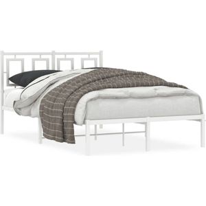 vidaXL - Bedframe - met - hoofdbord - metaal - wit - 120x200 - cm