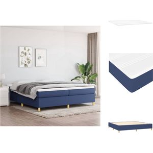 vidaXL Boxspring Bed - Blauw - 203 x 200 x 35 cm - Duurzaam - Pocketvering - Middelharde ondersteuning - Huidvriendelijk topmatras - Multiplex lattenbodem - Montagehandleiding - 1 x bedframe - 2 x matras - 1 x topmatras - Bed