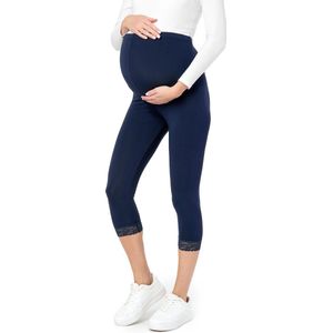 Be Mammy BE-BE20-161-LE Dames Capri Zwangerschapsleggings - 3/4 Lengte met Kant - Viscose - Elasthan - Yogabroek - Stretch - Marineblauw - S