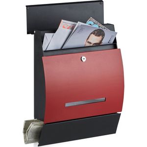 Letterbox with Newspaper Roll - Powder Coated - 45 x 35 x 11 cm - Black-Red