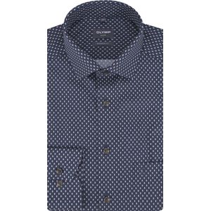 OLYMP modern fit overhemd - popeline - blauw met bruin en wit dessin - Strijkvrij - Boordmaat: 42