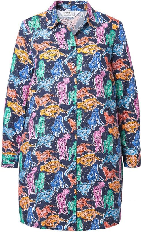 Angel of Style - Dames - Blouse straight fit kleurig tijgermotief lange mouw - Donkerblauw - Maat 42