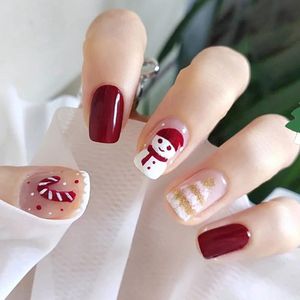 Gsedaox- Plaknagels Manicure- 24 stuks Valse Nagels- Press On Nails - Zelfklevende Plaknagels- Sneeuwman- Rode Nail Art