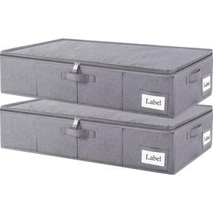 2-pack opbergcontainers onder het bed met 4 handvatten, stevige ritssluiting en etikethouders