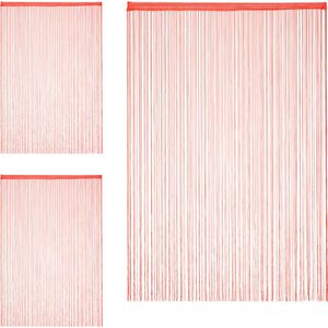 Relaxdays 3x draadgordijn - deurgordijn slierten - franjes gordijn - 145 x 245 cm - rood