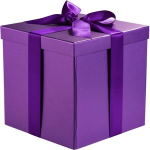 Medium Verjaardag Cadeau Box met Lids - Ribbon - Tissue Paper - Vouwbare Cadeau Box - 1 Stuk - 23x23x23cm - Paars