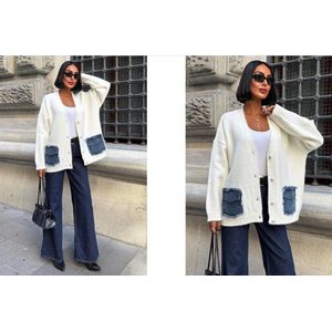 Sobe- Dames Oversized Vest Met V-hals & Flapzakken Wit/Ecru Eén maat