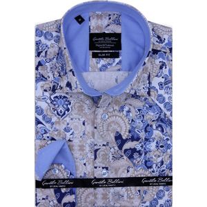 Heren Overhemd - Slim Fit - Stamp Print - Blauw - Maat L