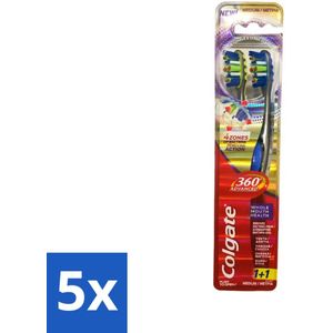 5 x Colgate - 360° Geavanceerd - Tandenborstel - Medium - 2 Tandenborstels - Tandenborstel Set - Colgate - Tandenborstel Medium