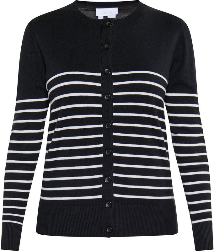 usha - BLUE LABEL - Gebreid Vest - Zwart/Wit - Slanke Pasvorm